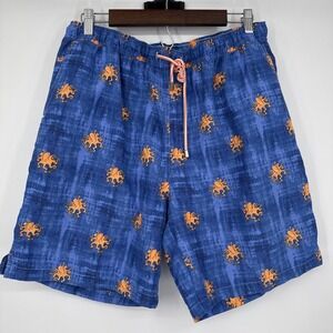 Peter Millar Saltwater Spirits Swim Trunks Octopus Print Blue Men's Large Pocket